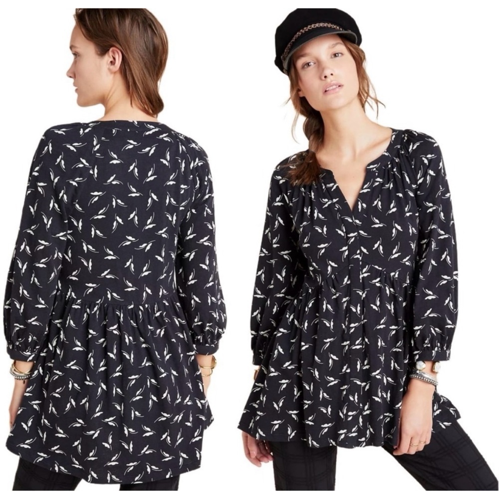 Anthropologie Maeve Winona Butterfly Novelty Print Babydoll Tunic